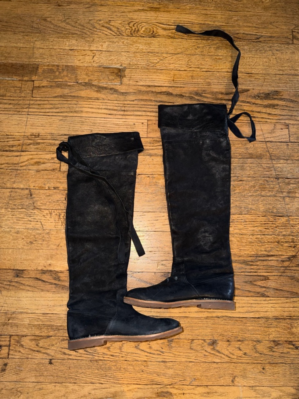 Frye Black Over-the-Knee Lace Back Combat Boots